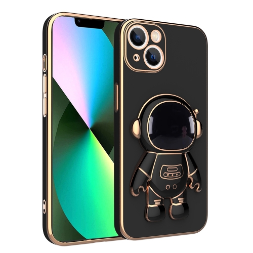 

For iPhone 13 Plating Astronaut Holder Phone Case(Black)