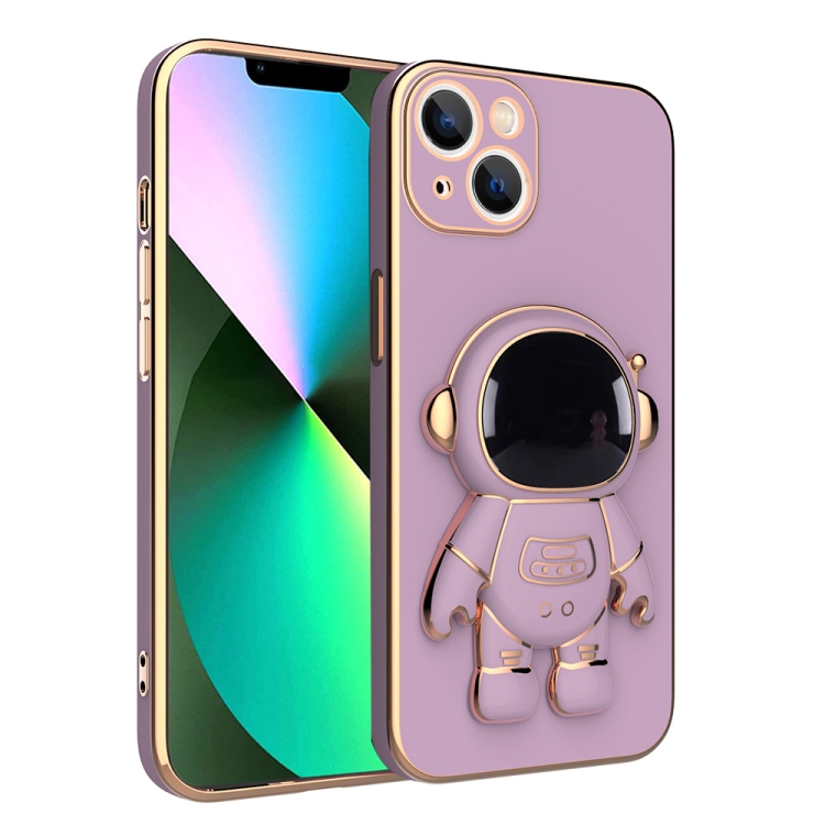 

For iPhone 12 Pro Max Plating Astronaut Holder Phone Case(Purple)