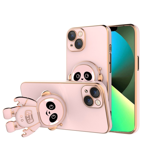

Emoji Astronaut Holder Phone Case with Lens Film For iPhone 13 Pro(Pink)