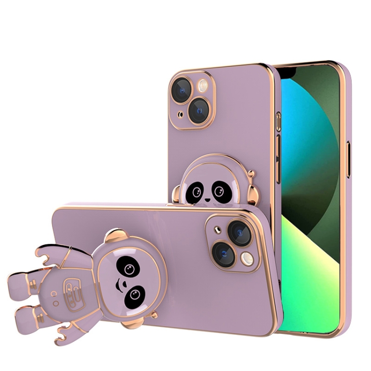 

Emoji Astronaut Holder Phone Case with Lens Film For iPhone 13 mini(Purple)