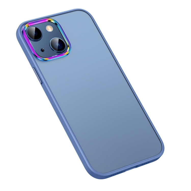 

Colorful Metal Lens Ring Matte PC + TPU Phone Case For iPhone 14(Blue)