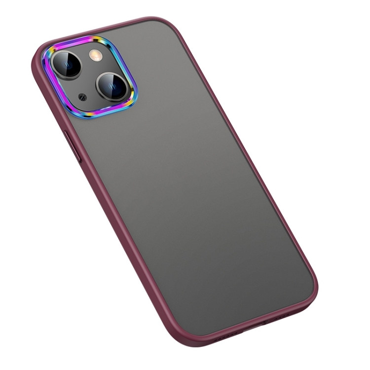 

Colorful Metal Lens Ring Matte PC + TPU Phone Case For iPhone 14 Max(Red)
