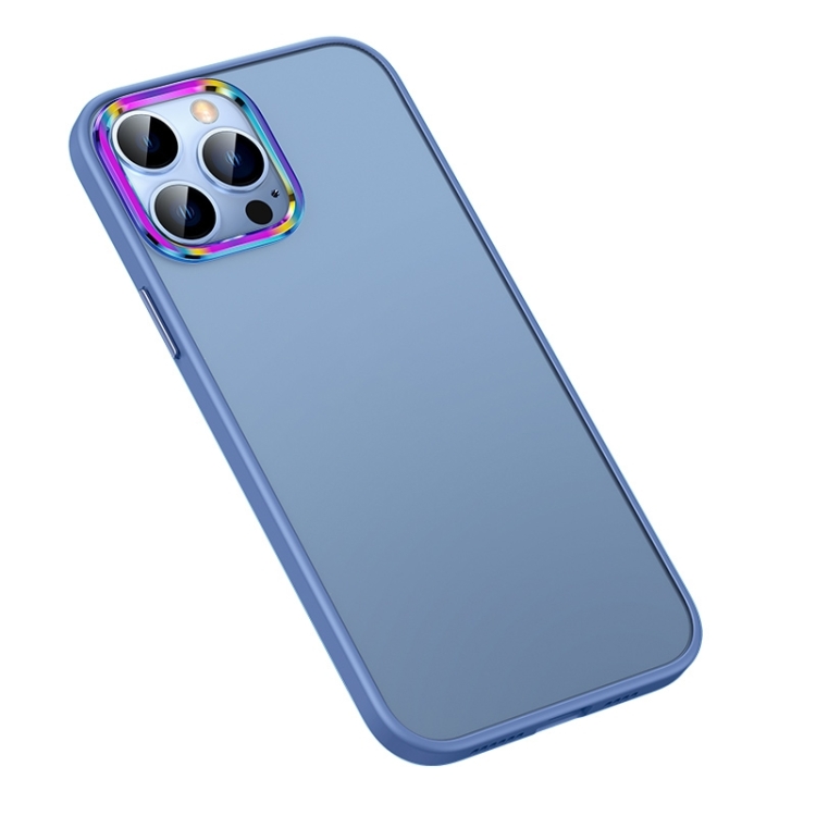 

Colorful Metal Lens Ring Matte PC + TPU Phone Case For iPhone 14 Pro Max(Blue)