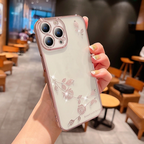 

Rose Pattern Electroplating Silicone Phone Case For iPhone 14 Pro(Pink)