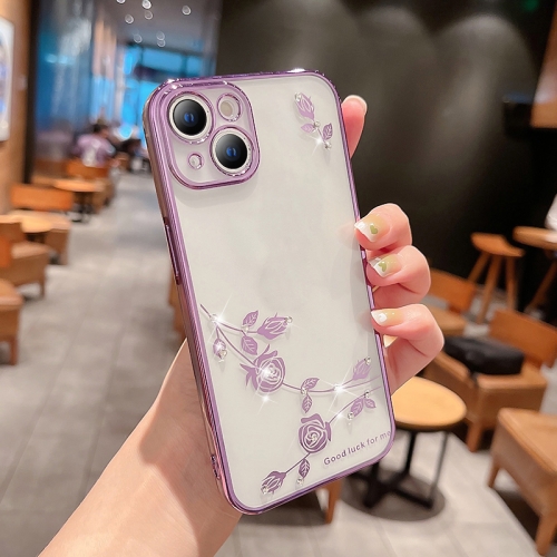 

Rose Pattern Electroplating Silicone Phone Case For iPhone 14(Purple)