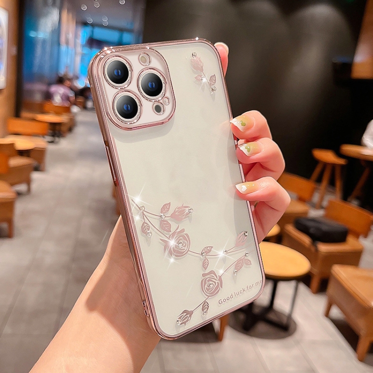 

Rose Pattern Electroplating Silicone Phone Case For iPhone 12 Pro Max(Pink)