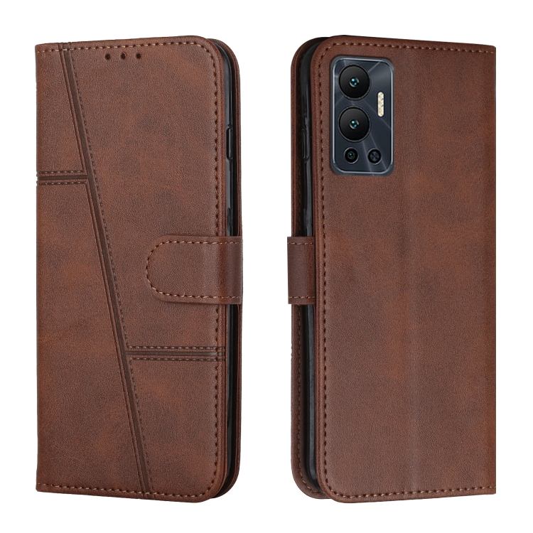 

For Infinix Hot 12 Stitching Calf Texture Buckle Leather Phone Case(Brown)