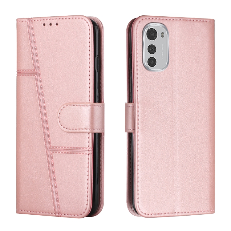 

For Motorola Moto E32 4G / E32s Stitching Calf Texture Buckle Leather Phone Case(Pink)