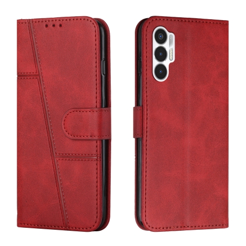 

For Tecno Pova 3 Stitching Calf Texture Buckle Leather Phone Case(Red)
