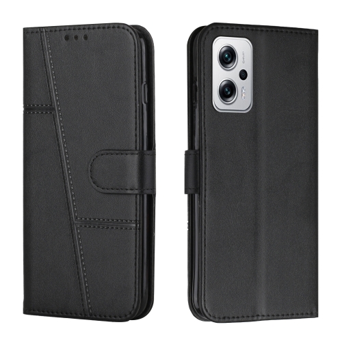 

For Xiaomi Redmi Note 11T Pro / Pro+ 5G Stitching Calf Texture Buckle Leather Phone Case(Black)