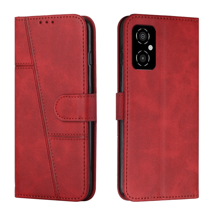 

For Xiaomi Poco M4 5G Stitching Calf Texture Buckle Leather Phone Case(Red)