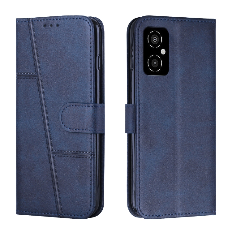

For Xiaomi Poco M4 5G Stitching Calf Texture Buckle Leather Phone Case(Blue)