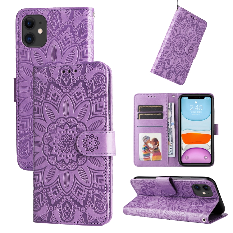 

Embossed Sunflower Leather Phone Case For iPhone 12 mini(Purple)