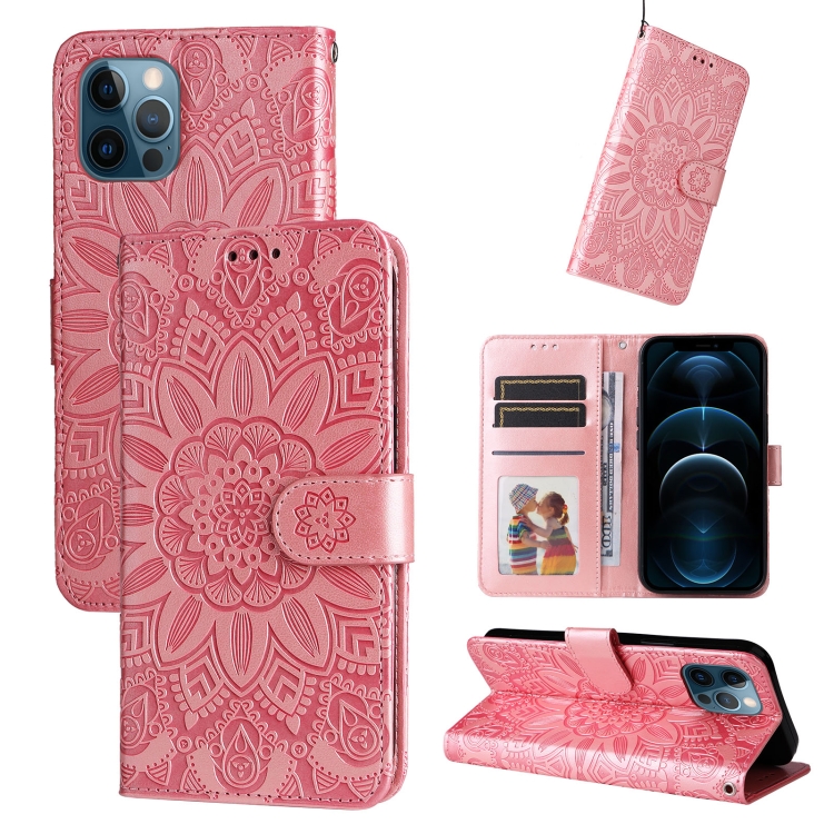 

Embossed Sunflower Leather Phone Case For iPhone 12 / 12 Pro(Pink)