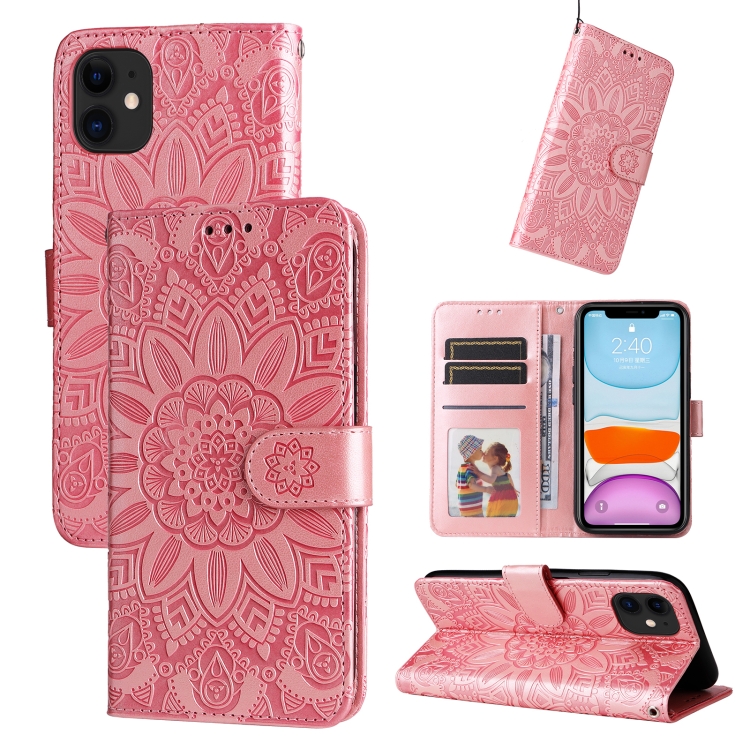 

Embossed Sunflower Leather Phone Case For iPhone 11(Pink)