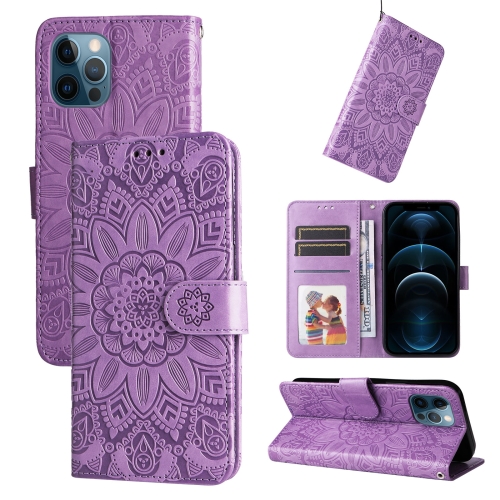 

Embossed Sunflower Leather Phone Case For iPhone 11 Pro(Purple)