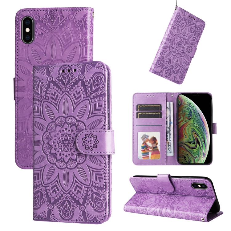 

Embossed Sunflower Leather Phone Case For iPhone X / XS(Purple)