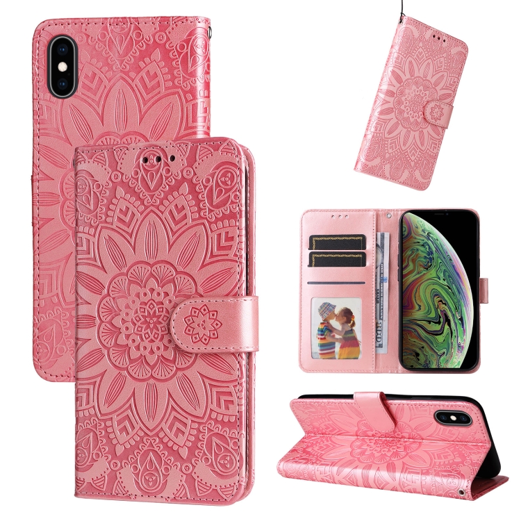 

Embossed Sunflower Leather Phone Case For iPhone XR(Pink)