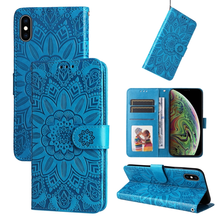 

Embossed Sunflower Leather Phone Case For iPhone XR(Blue)
