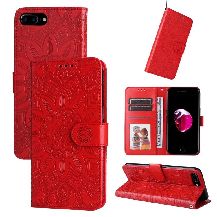 

Embossed Sunflower Leather Phone Case For iPhone 7 Plus / 8 Plus(Red)
