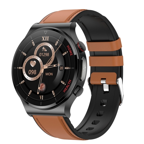 

E300 1.32 Inch Screen Leather Watch Strap Smart Health Watch Supports Body Temperature Monitoring, ECG monitoring blood pressure(Brown)