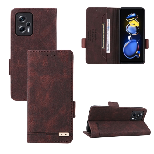 

For Xiaomi Redmi Note 11T Pro Magnetic Clasp Flip Leather Phone Case(Brown)