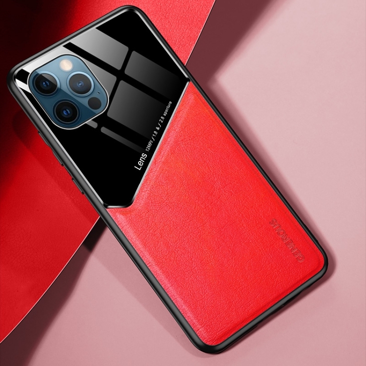 

For iPhone 14 Pro Leather + Organic Glass Protective Phone Case(Red)