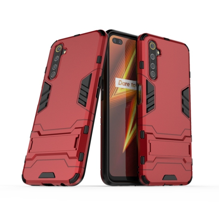 

For OPPO Realme 6 Pro Shockproof PC + TPU with Holder(Red)