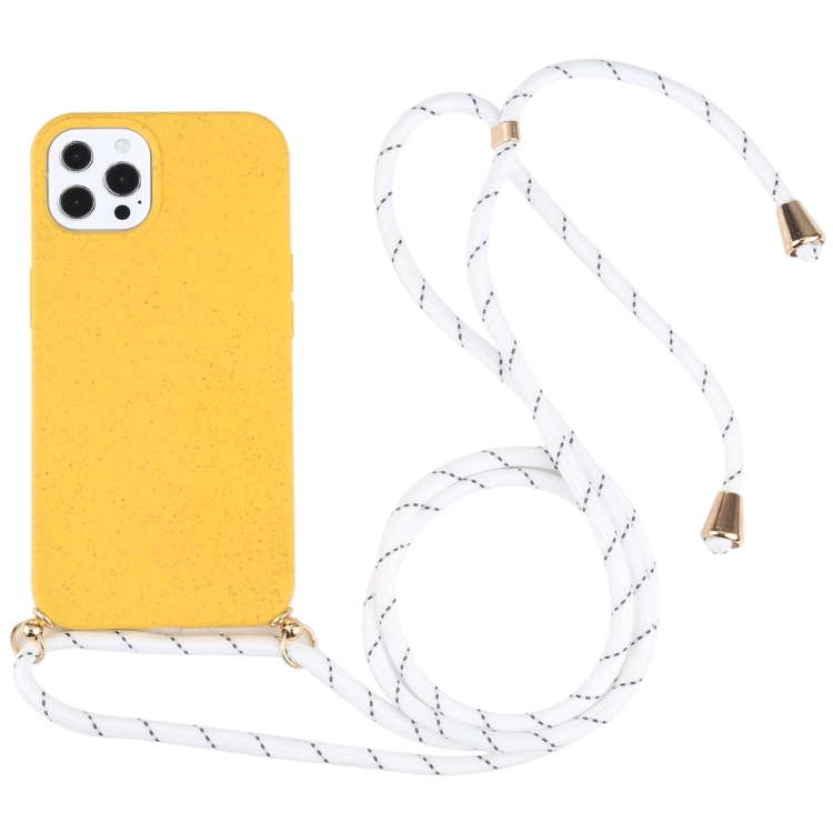 

Wheat Straw Material + TPU Shockproof Phone Case with Neck Lanyard For iPhone 14 Pro(Yellow)