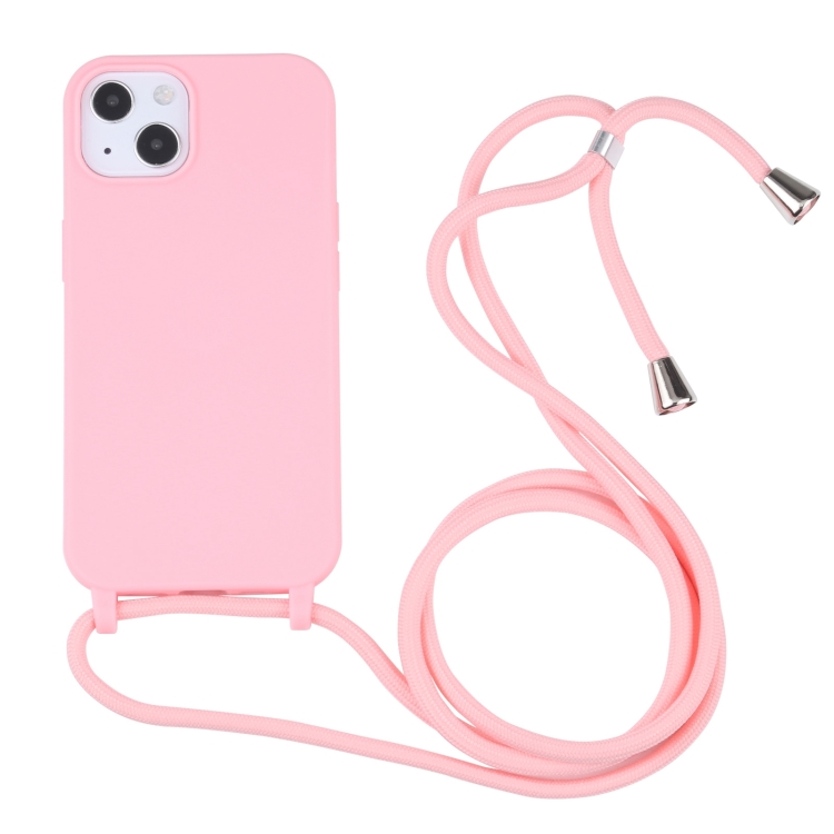 

For iPhone 14 Plus Candy Colors TPU Protective Phone Case with Lanyard (Pink)