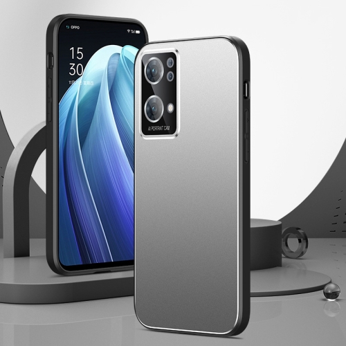 

For OPPO Reno7 Pro All-Inclusive Lens Frosted Metal Phone Case(Silver Grey)