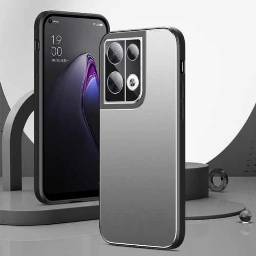 

For OPPO Reno8 All-Inclusive Lens Frosted Metal Phone Case(Silver Grey)