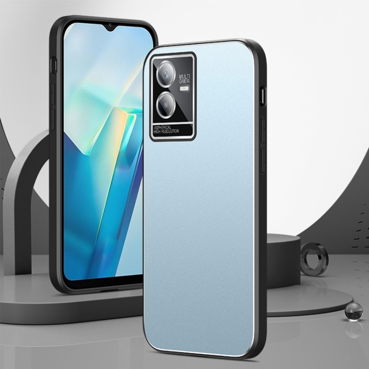 

For vivo T2X All-Inclusive Lens Frosted Metal Phone Case(Blue)