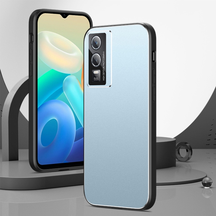 

For vivo Y76s All-Inclusive Lens Frosted Metal Phone Case(Blue)