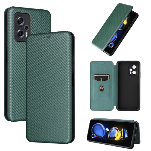 

For Redmi Note 11T Pro / Note 11T Pro+ 5G / Poco X4 GT 5G Carbon Fiber Texture Leather Phone Case(Green)