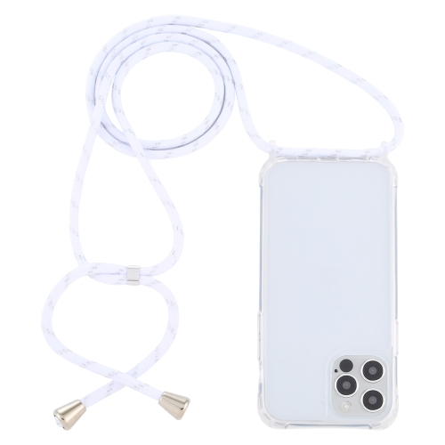 

For iPhone 14 Pro Max Transparent Acrylic Airbag Shockproof Phone Protective Case with Lanyard (White Gold)