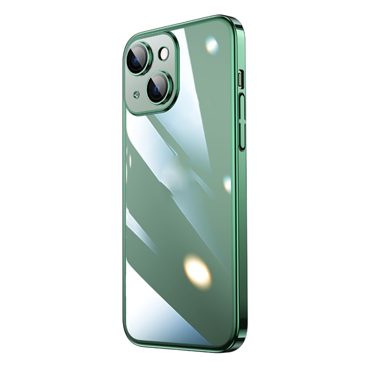 

For iPhone 14 Transparent Electroplated PC Phone Case (Dark Green)