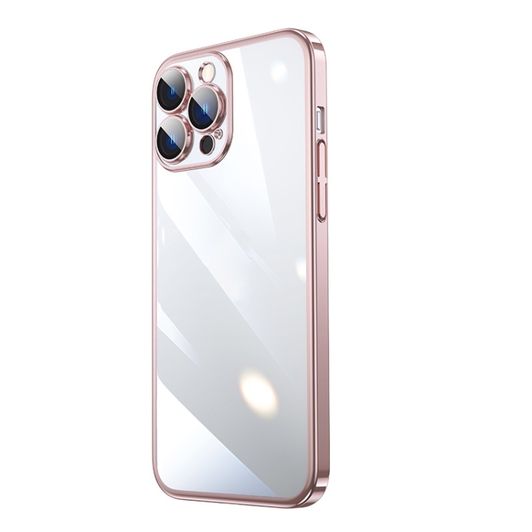 

For iPhone 14 Pro Transparent Electroplated PC Phone Case(Pink)