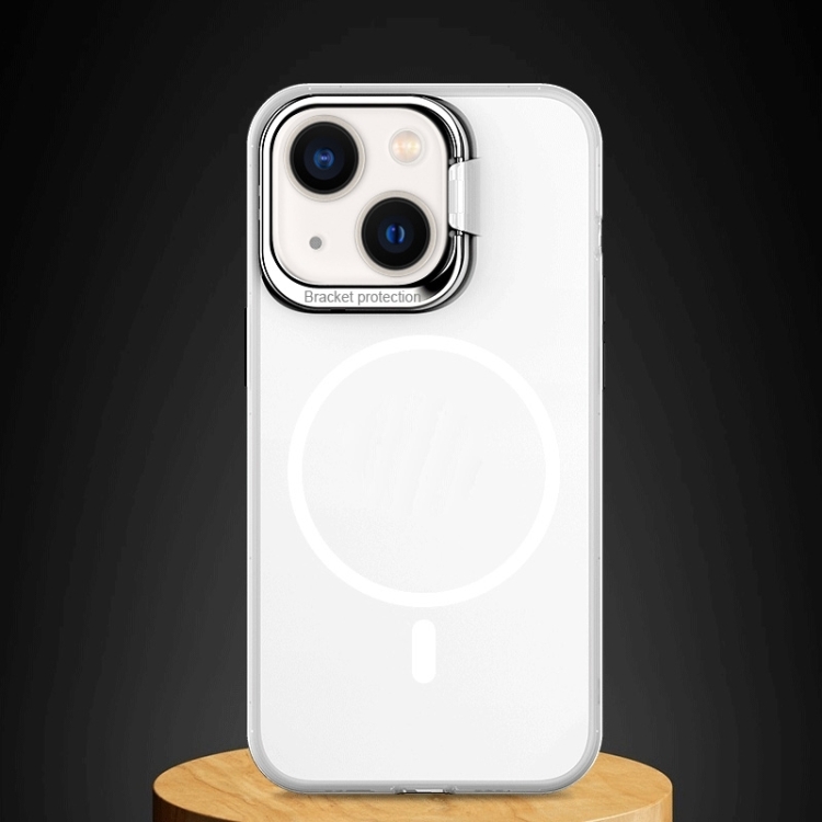 

MagSafe Magnetic Metal Lens Cover Holder Phone Case For iPhone 14(White)