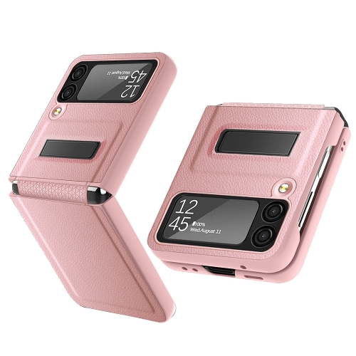 

For Samsung Galaxy Z Flip4 Litchi Texture Hinge Holder Phone Case(Pink)