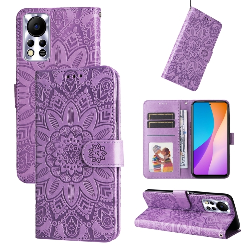 

For Infinix Hot 11s NFC Embossed Sunflower Leather Phone Case(Purple)