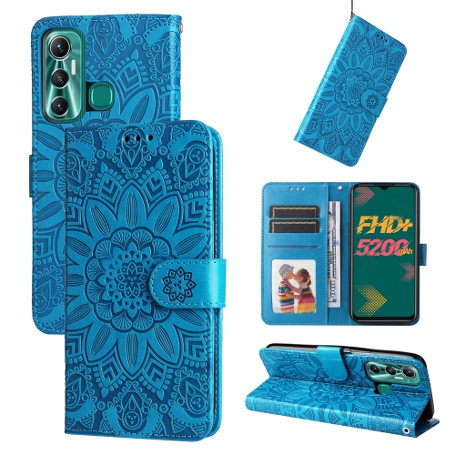 

For Infinix Hot 11 Embossed Sunflower Leather Phone Case(Blue)