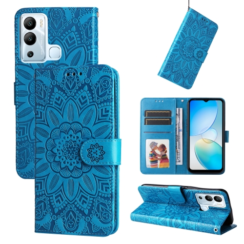 

For Infinix Hot 12i Embossed Sunflower Leather Phone Case(Blue)