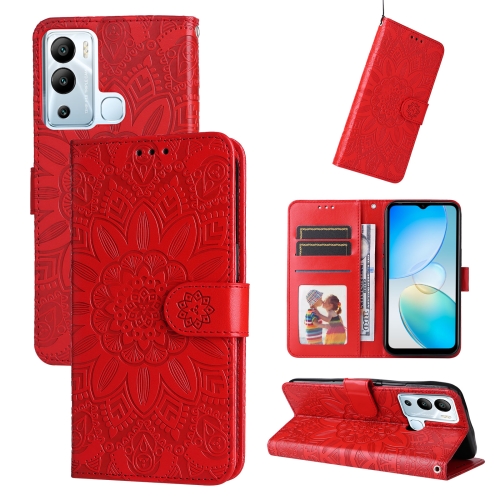 

For Infinix Hot 12i Embossed Sunflower Leather Phone Case(Red)