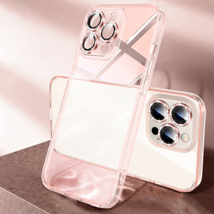 

Diamond Eagle Eye Anti-Fingerprint Glass Phone Case For iPhone 14 Pro(Transparent Pink)