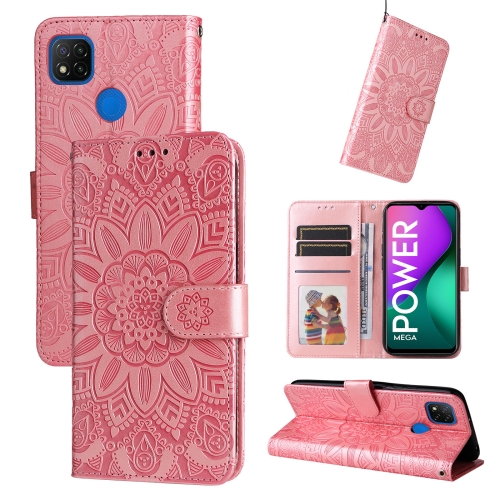 

For Xiaomi Redmi 9C / 10A Embossed Sunflower Leather Phone Case(Pink)