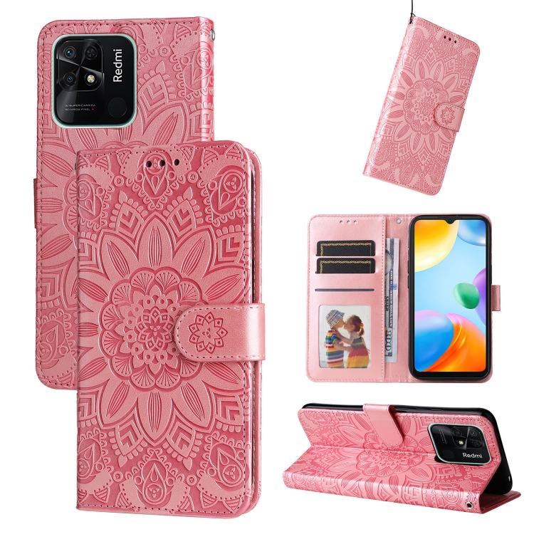 

For Xiaomi Redmi 10C 4G Embossed Sunflower Leather Phone Case(Pink)