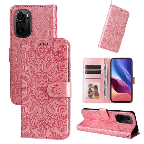 

For Xiaomi Redmi K40 / K40 Pro / Xiaomi Poco F1 Embossed Sunflower Leather Phone Case(Pink)