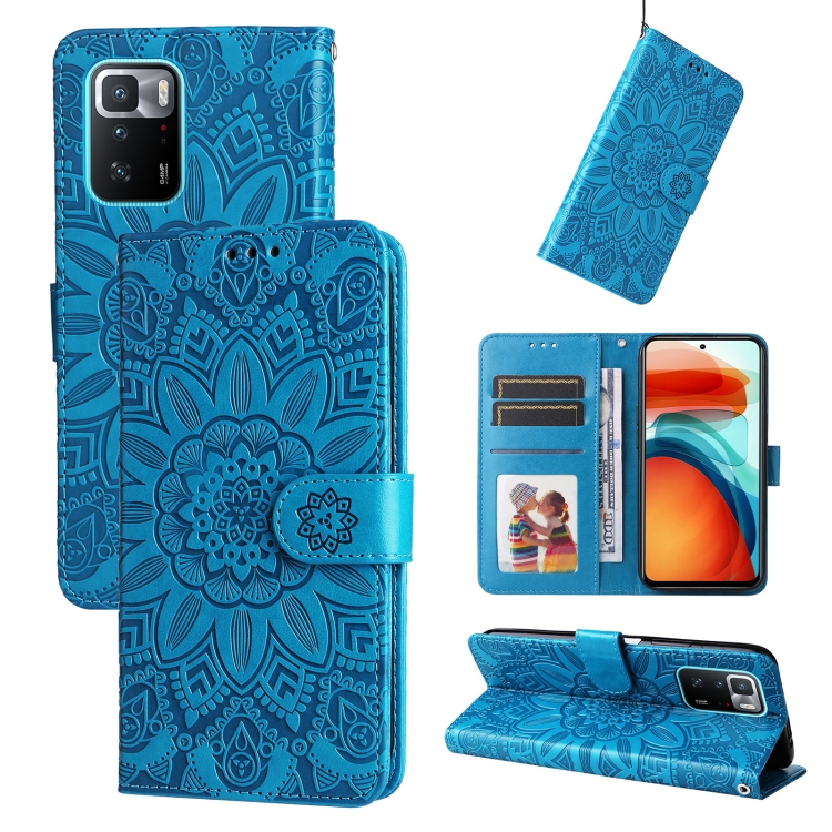 

For Xiaomi Redmi Note 10 Pro 5G Embossed Sunflower Leather Phone Case(Blue)
