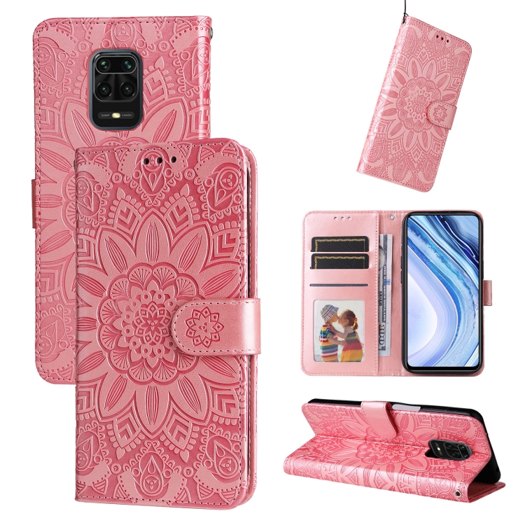 

For Xiaomi Redmi Note 9S Embossed Sunflower Leather Phone Case(Pink)